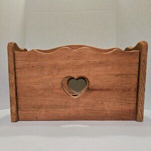 Vintage Solid Wood Heart Cutout Magazine Rack– Handcrafted Book & Record Holder
